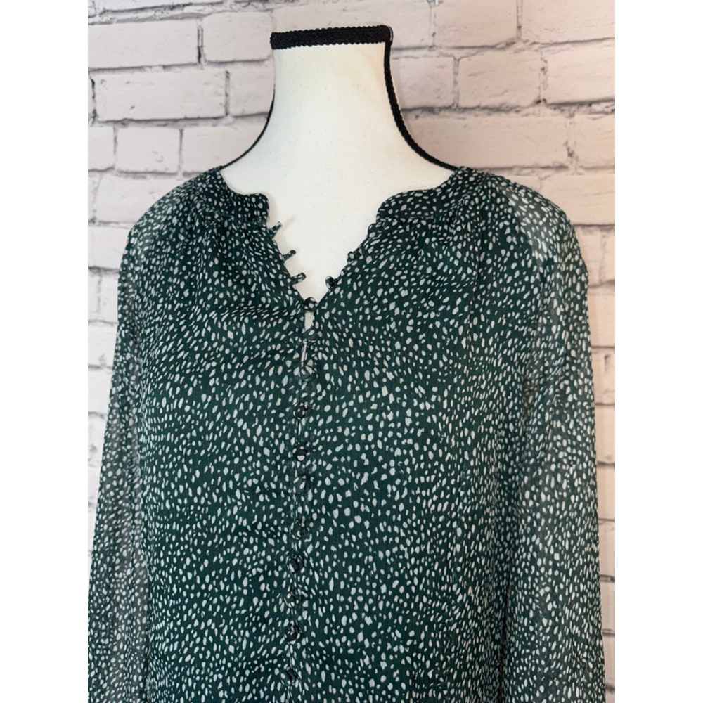 Joie Dress size XL Green & White Polka Dot Arctic Mid Balloon Sleeve Boho 90’s - Picture 4 of 14